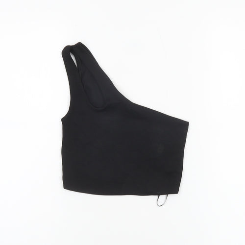 Pull&Bear Women's Black One Shoulder Cropped Tank Top Size S