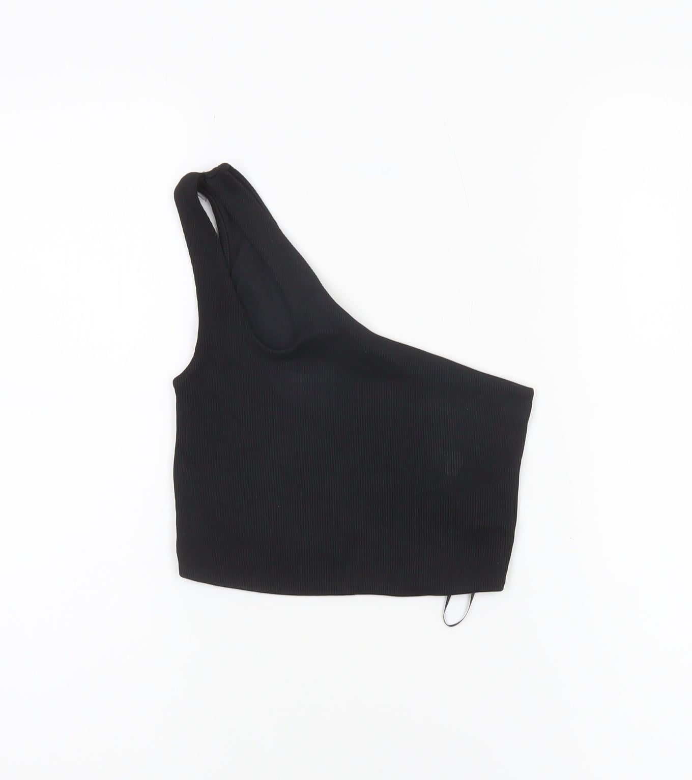Pull&Bear Women's Black One Shoulder Cropped Tank Top Size S