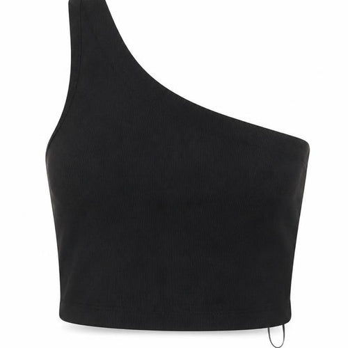 Pull&Bear Women's Black One Shoulder Cropped Tank Top Size S