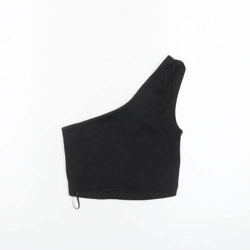 Pull&Bear Women's Black One Shoulder Cropped Tank Top Size S