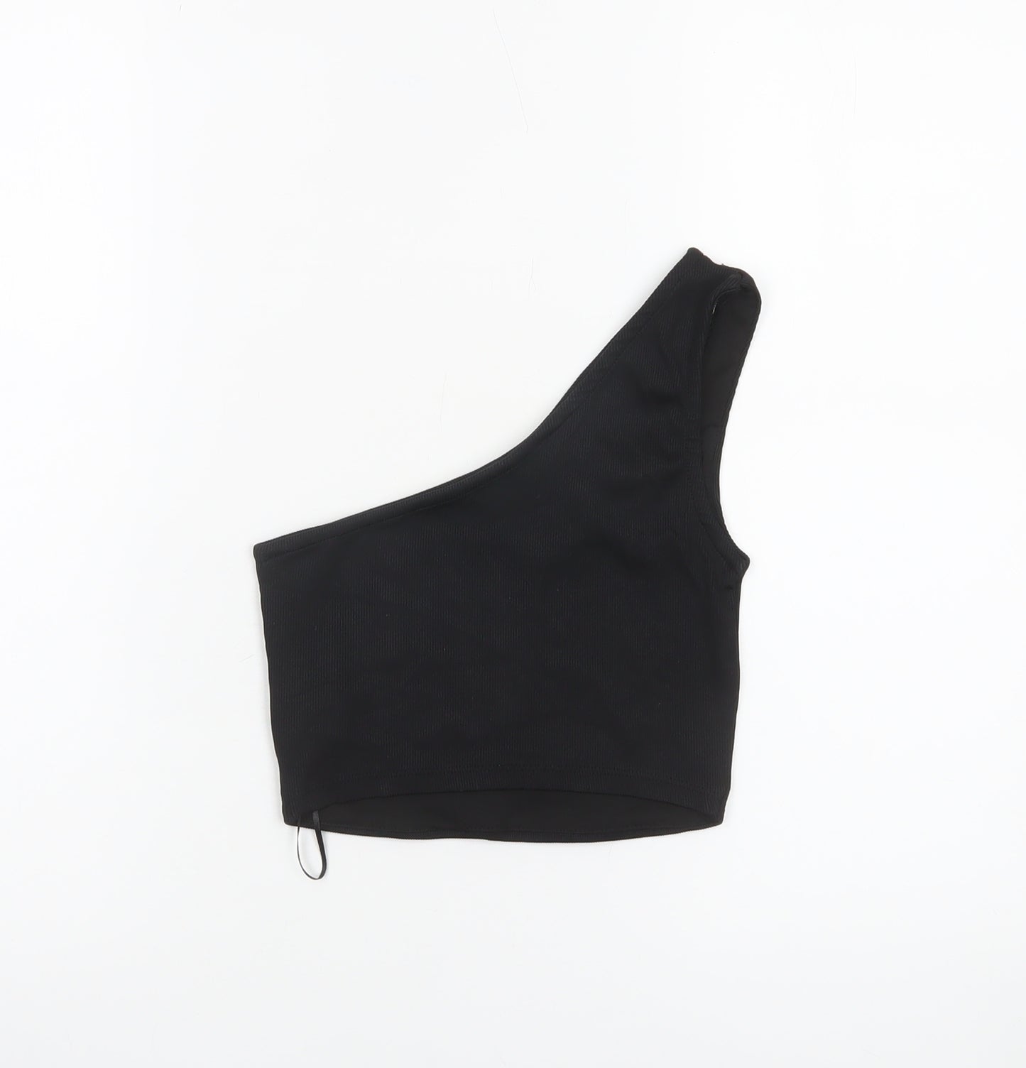 Pull&Bear Women's Black One Shoulder Cropped Tank Top Size S