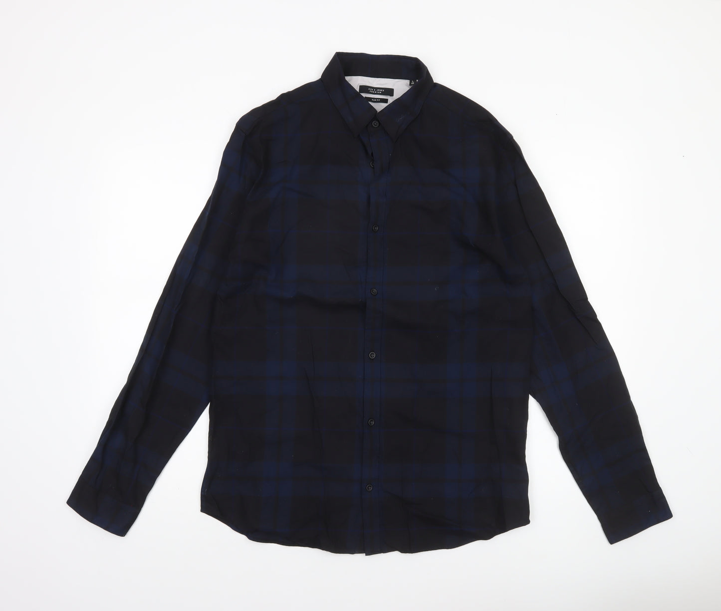 Jack & Jones Premium Men’s Blue Checked Slim Fit Long Sleeve Shirt L 42in