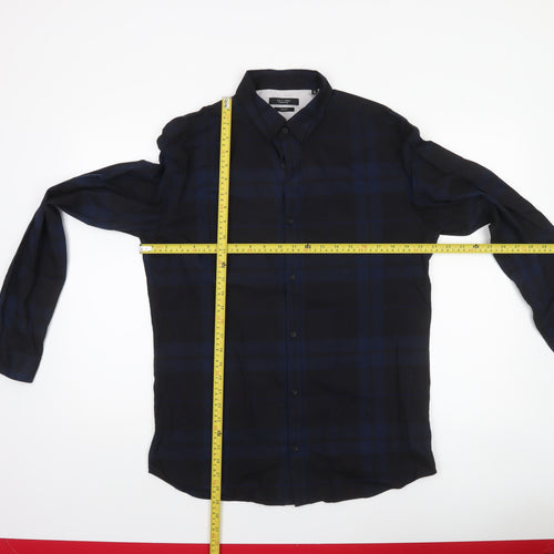 Jack & Jones Premium Men’s Blue Checked Slim Fit Long Sleeve Shirt L 42in