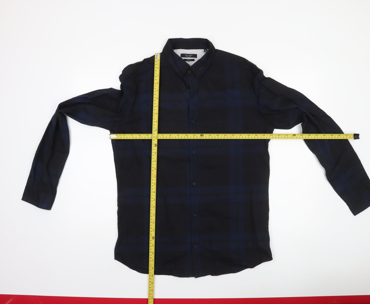 Jack & Jones Premium Men’s Blue Checked Slim Fit Long Sleeve Shirt L 42in