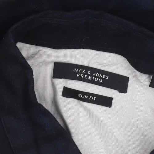 Jack & Jones Premium Men’s Blue Checked Slim Fit Long Sleeve Shirt L 42in