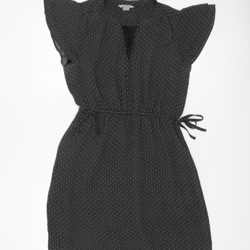 H&M Women Black Geometric Short Shift Dress Size 10