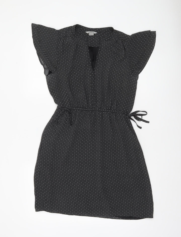 H&M Women Black Geometric Short Shift Dress Size 10