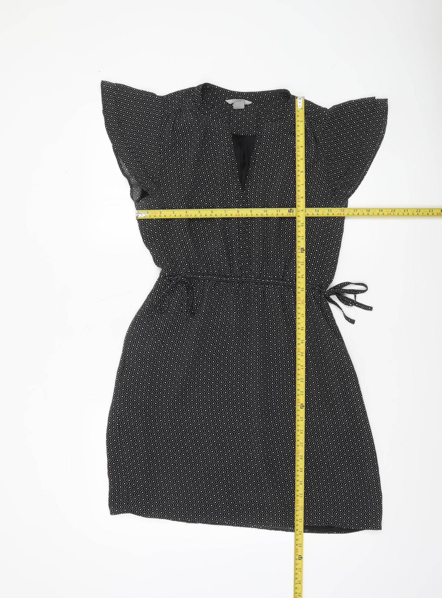 H&M Women Black Geometric Short Shift Dress Size 10