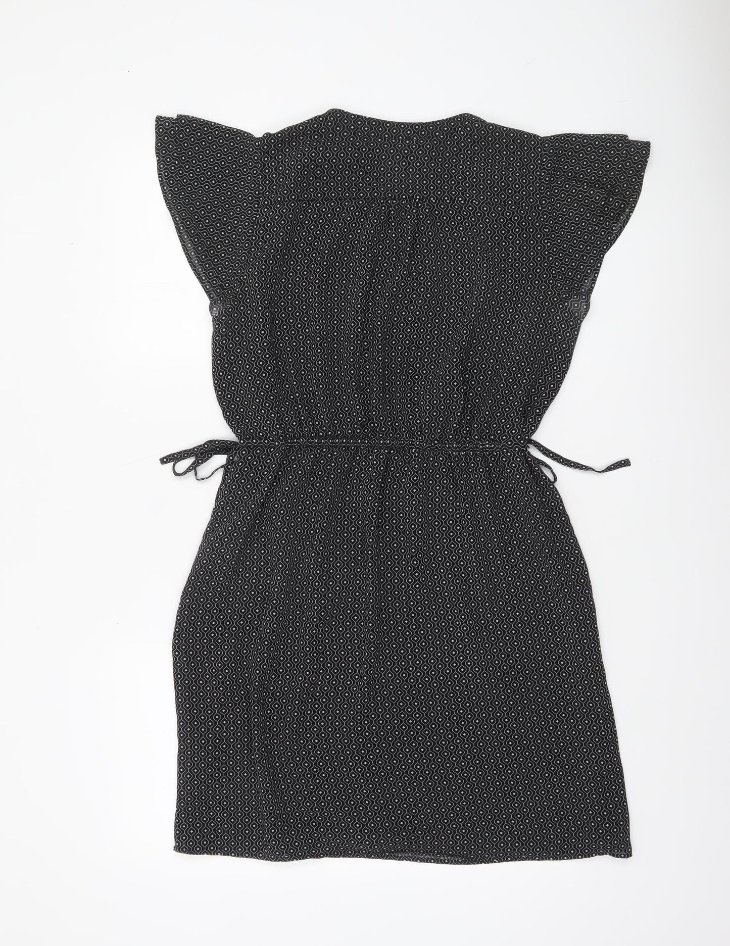 H&M Women Black Geometric Short Shift Dress Size 10
