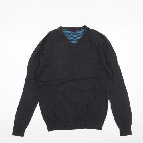 Refectory London Men’s Black Cotton V-Neck Jumper Size S