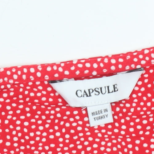 Capsule Women Red Polka Dot Puff Short Sleeve Jersey T-Shirt Size 18