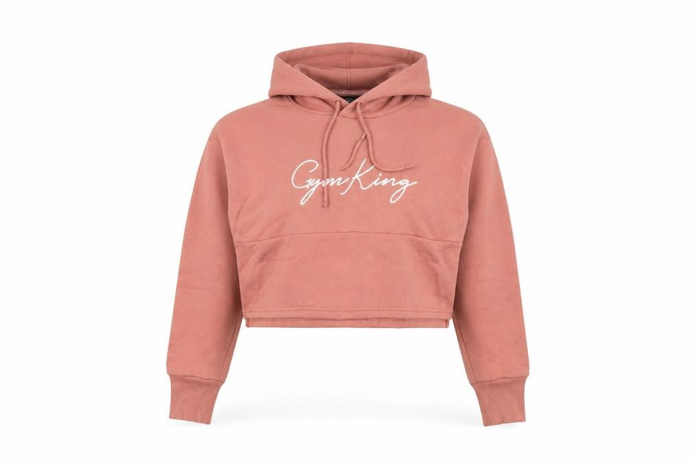 Front view of Gym King Women's Pink Cropped Pullover Hoodie, size 14