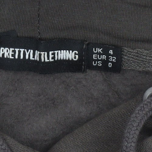 PrettyLittleThing Womens Brown Hoodie UK 4 Cotton Blend Pullover