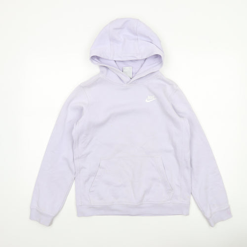 Nike Girls Purple Pullover Hoodie 13-14 Years Logo Fleece Sweatshirt