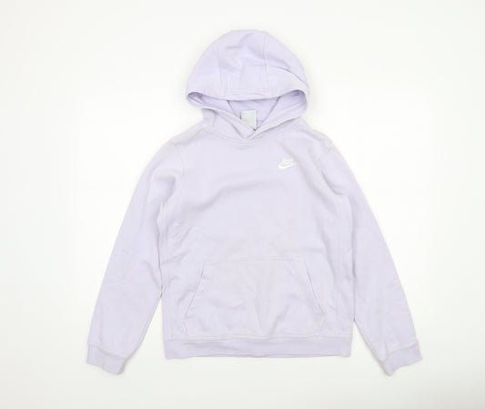 Nike Girls Purple Pullover Hoodie 13-14 Years Logo Fleece Sweatshirt