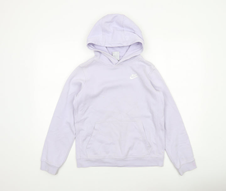 Nike Girls Purple Pullover Hoodie 13-14 Years Logo Fleece Sweatshirt