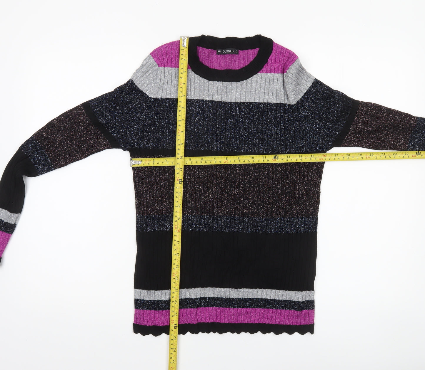 Dunnes Women’s Multicoloured L Glitter Stripe Ribbed Knit Jumper