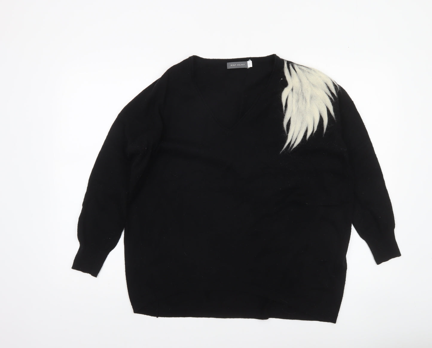 Mint Velvet Women's Black V-Neck Wool Blend Pullover Jumper Size M