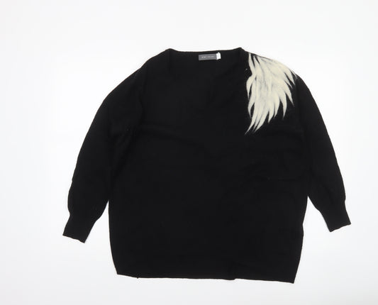 Mint Velvet Women's Black V-Neck Wool Blend Pullover Jumper Size M