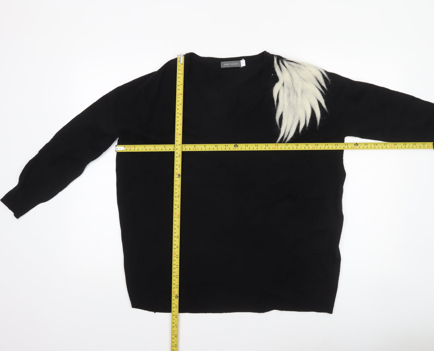 Mint Velvet Women's Black V-Neck Wool Blend Pullover Jumper Size M