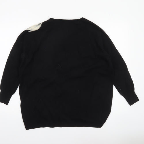 Mint Velvet Women's Black V-Neck Wool Blend Pullover Jumper Size M