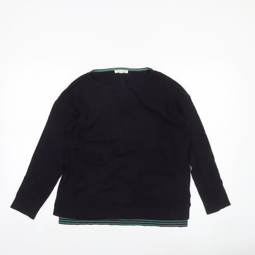 White Stuff Women’s Black Cotton Knit Jumper UK 12 Crew Neck