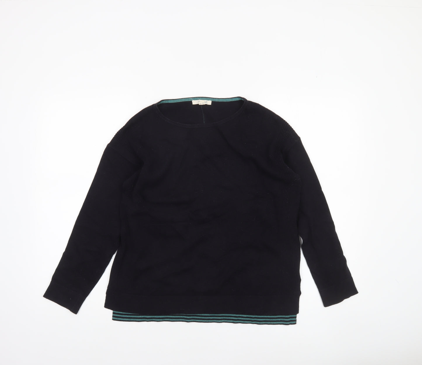 White Stuff Women’s Black Cotton Knit Jumper UK 12 Crew Neck