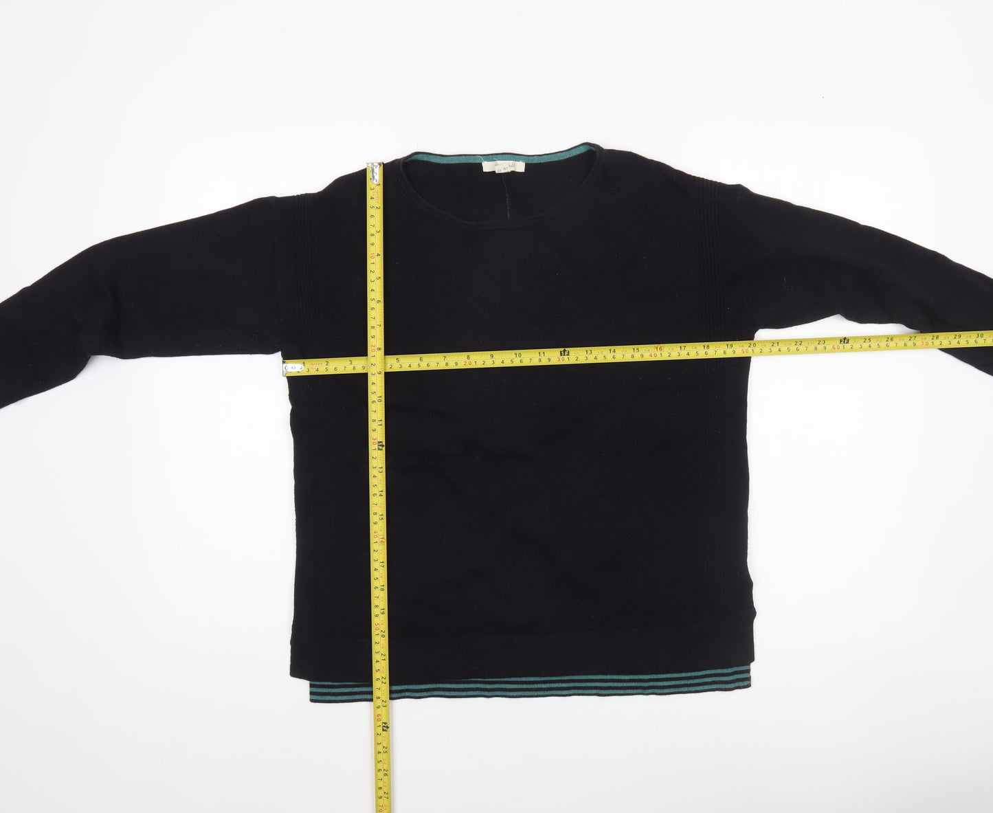 White Stuff Women’s Black Cotton Knit Jumper UK 12 Crew Neck