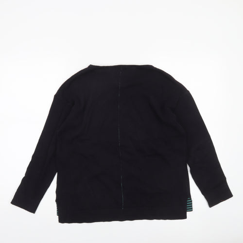 White Stuff Women’s Black Cotton Knit Jumper UK 12 Crew Neck