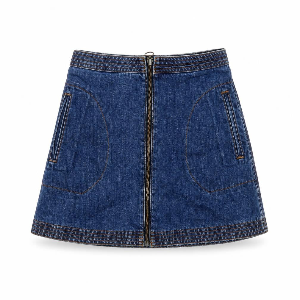 Cooperative Women's Blue A-Line Denim Zip Short Skirt XS