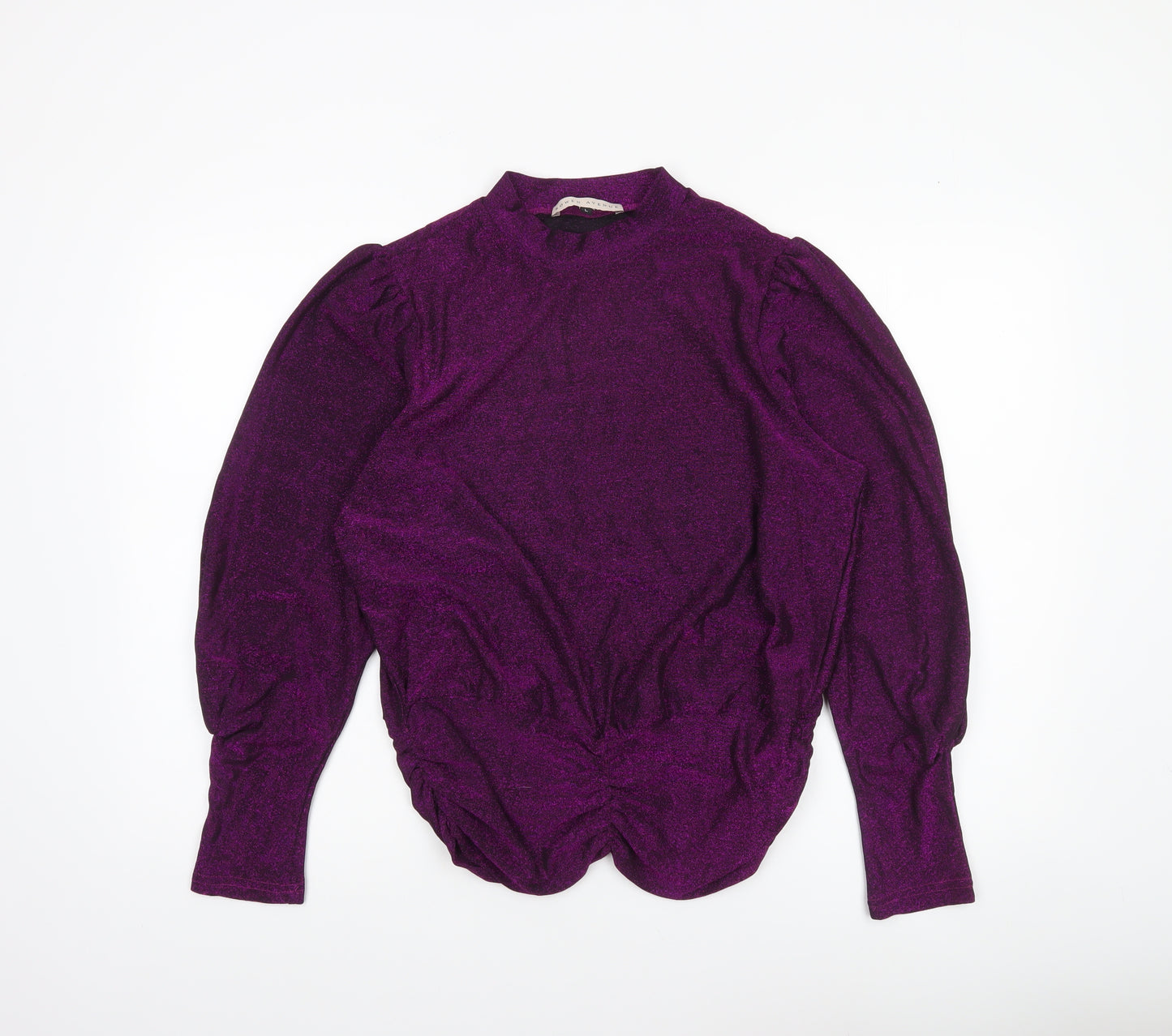 Rowen Avenue Women's Purple Glitter Puff Sleeve Mock Neck Jumper L
