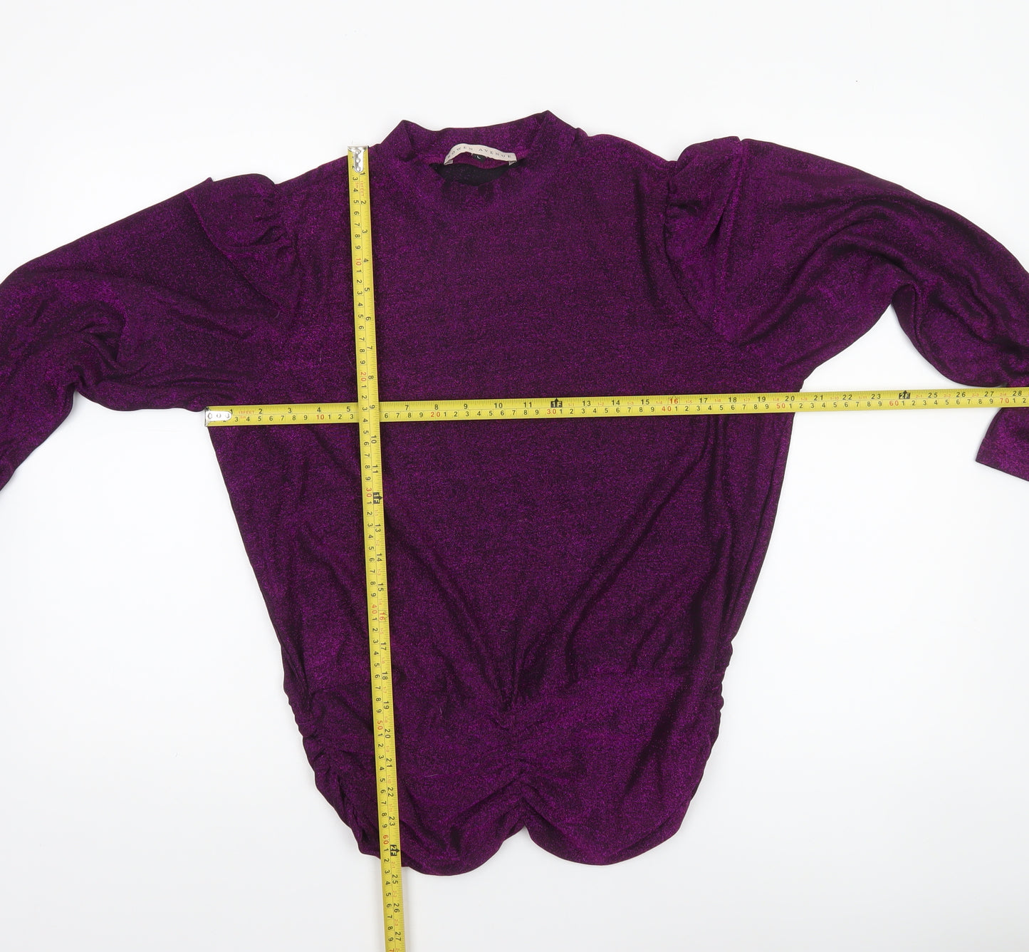 Rowen Avenue Women's Purple Glitter Puff Sleeve Mock Neck Jumper L