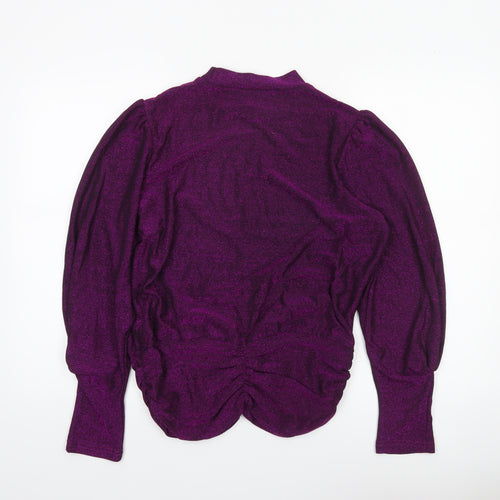 Rowen Avenue Women's Purple Glitter Puff Sleeve Mock Neck Jumper L