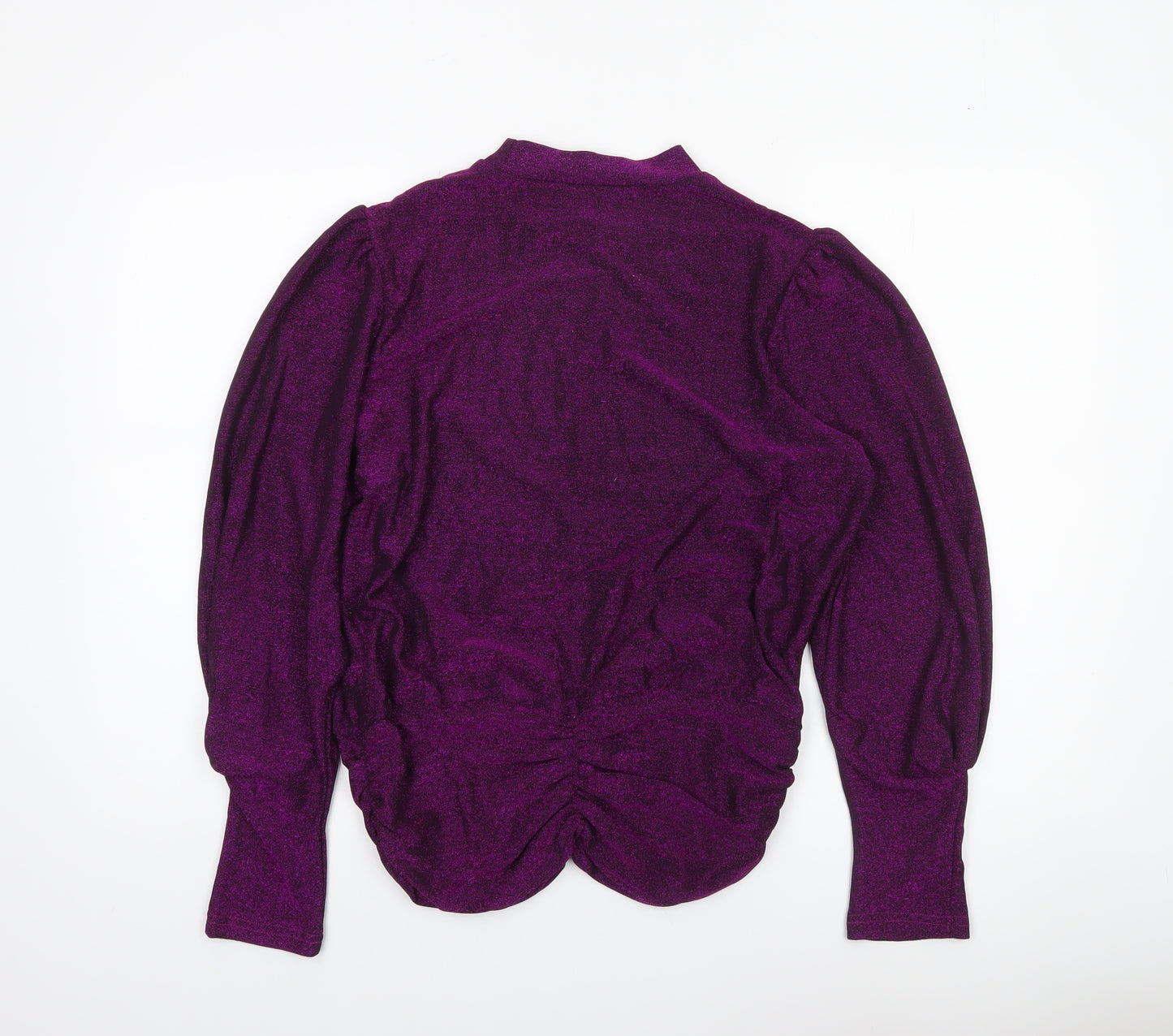 Rowen Avenue Women's Purple Glitter Puff Sleeve Mock Neck Jumper L