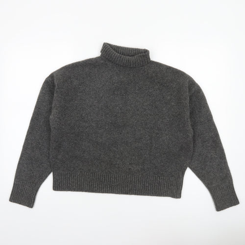 Zara Women Grey Roll Neck Wool Blend Knit Jumper Size 12