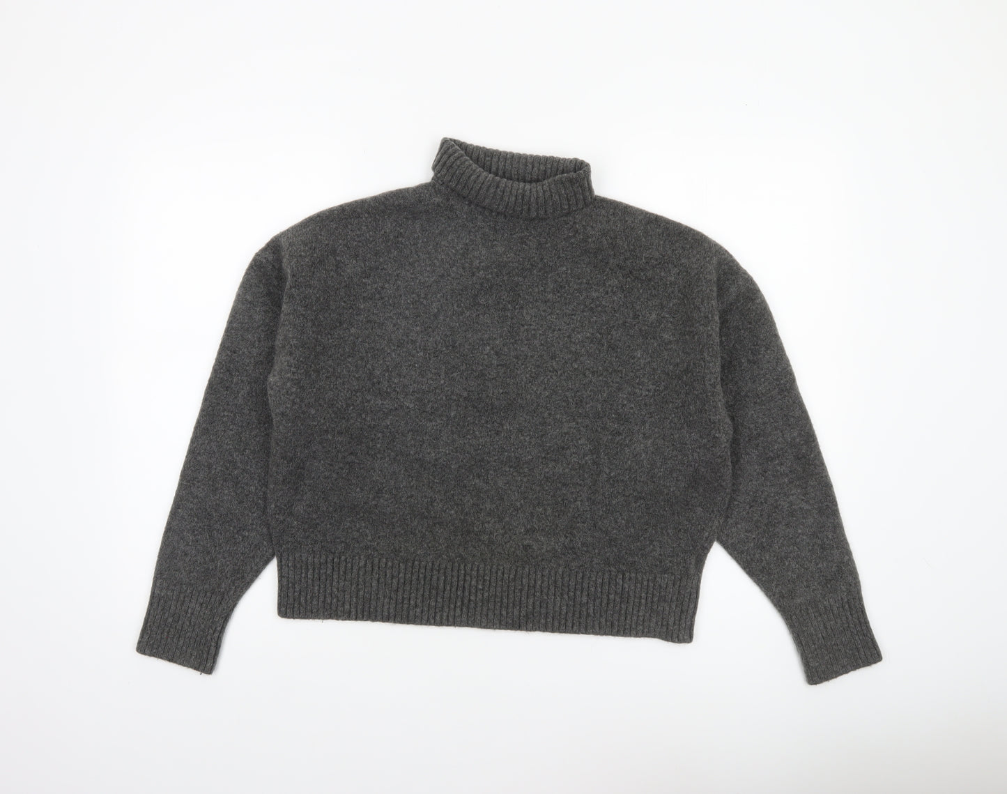 Zara Women Grey Roll Neck Wool Blend Knit Jumper Size 12