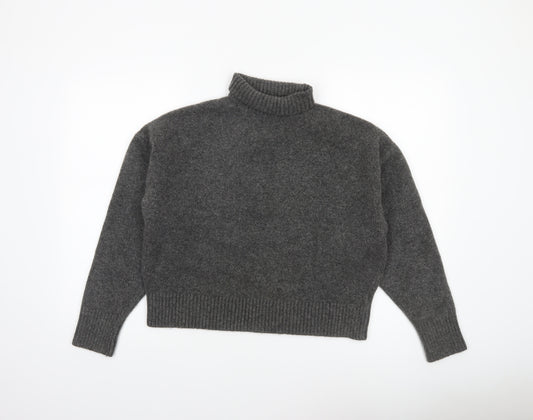 Zara Women Grey Roll Neck Wool Blend Knit Jumper Size 12