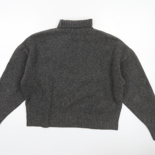 Zara Women Grey Roll Neck Wool Blend Knit Jumper Size 12
