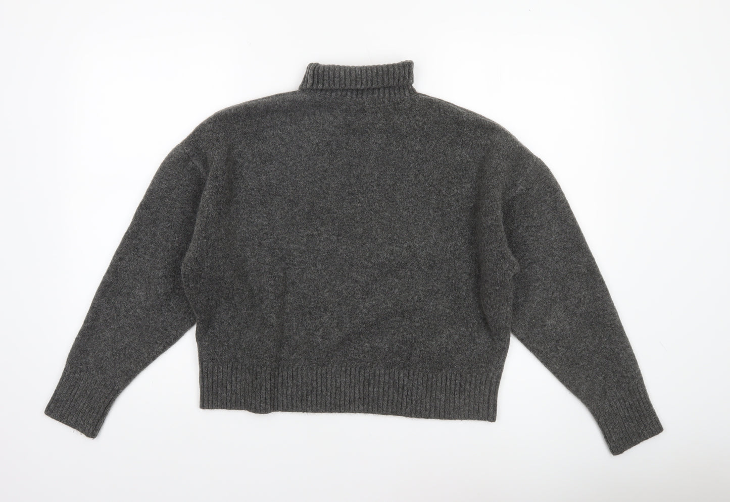 Zara Women Grey Roll Neck Wool Blend Knit Jumper Size 12