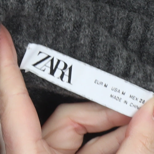 Zara Women Grey Roll Neck Wool Blend Knit Jumper Size 12