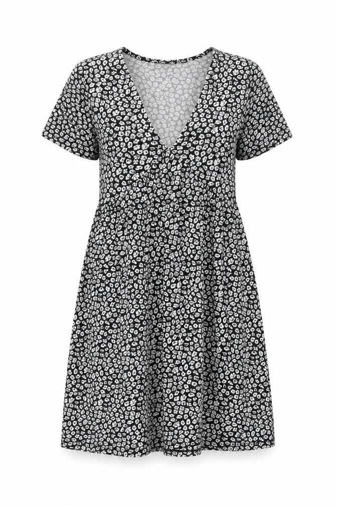 Pull&Bear Women's Black Floral V-Neck Skater Dress XS