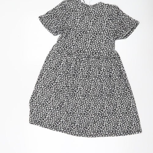 Pull&Bear Women's Black Floral V-Neck Skater Dress XS