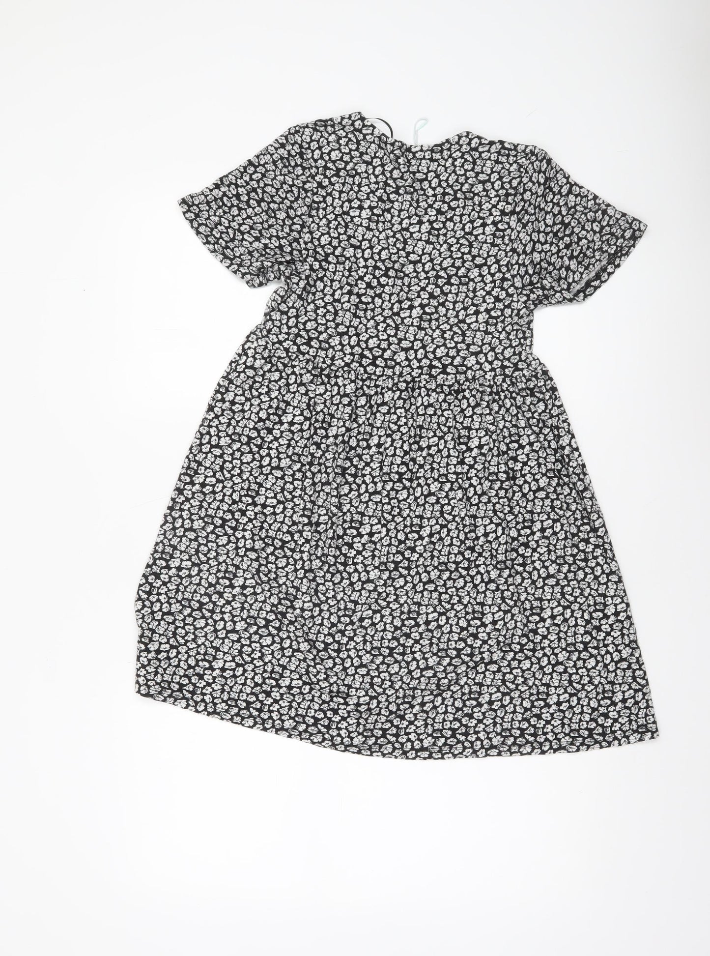 Pull&Bear Women's Black Floral V-Neck Skater Dress XS