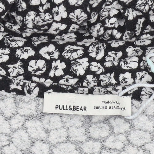 Pull&Bear Women's Black Floral V-Neck Skater Dress XS