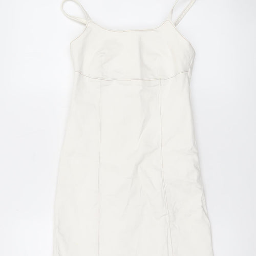 Stradivarius Women Ivory XS Slip Dress Cotton Blend Zip Back