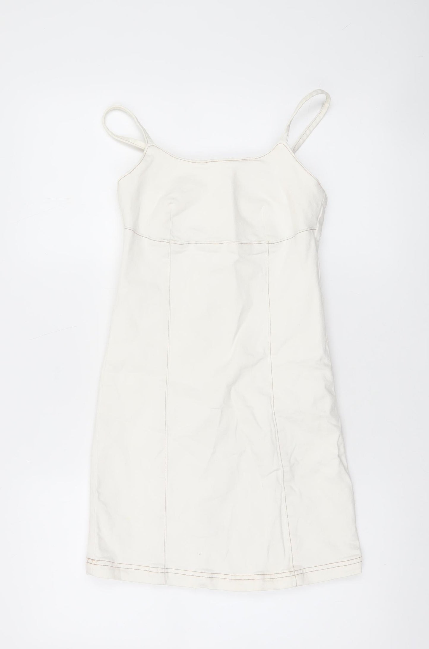 Stradivarius Women Ivory XS Slip Dress Cotton Blend Zip Back