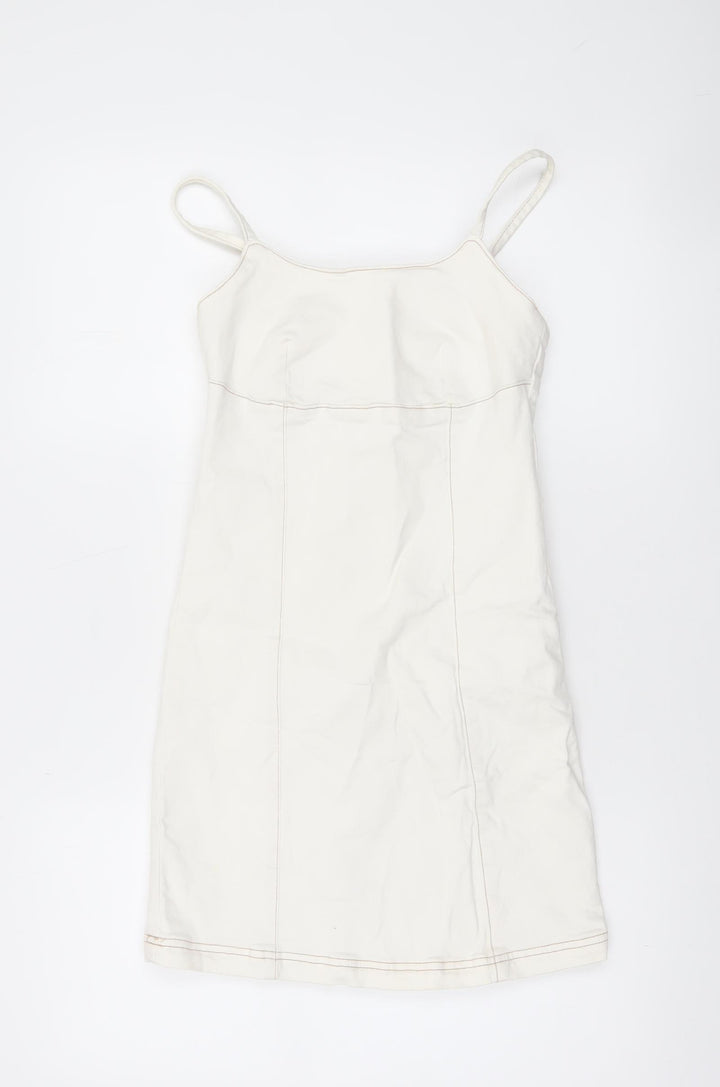 Stradivarius Women Ivory XS Slip Dress Cotton Blend Zip Back