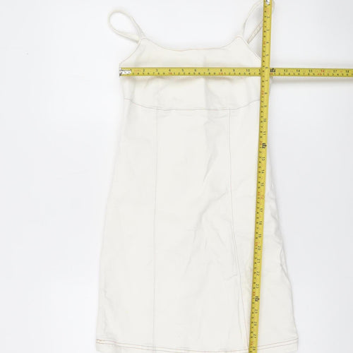 Stradivarius Women Ivory XS Slip Dress Cotton Blend Zip Back