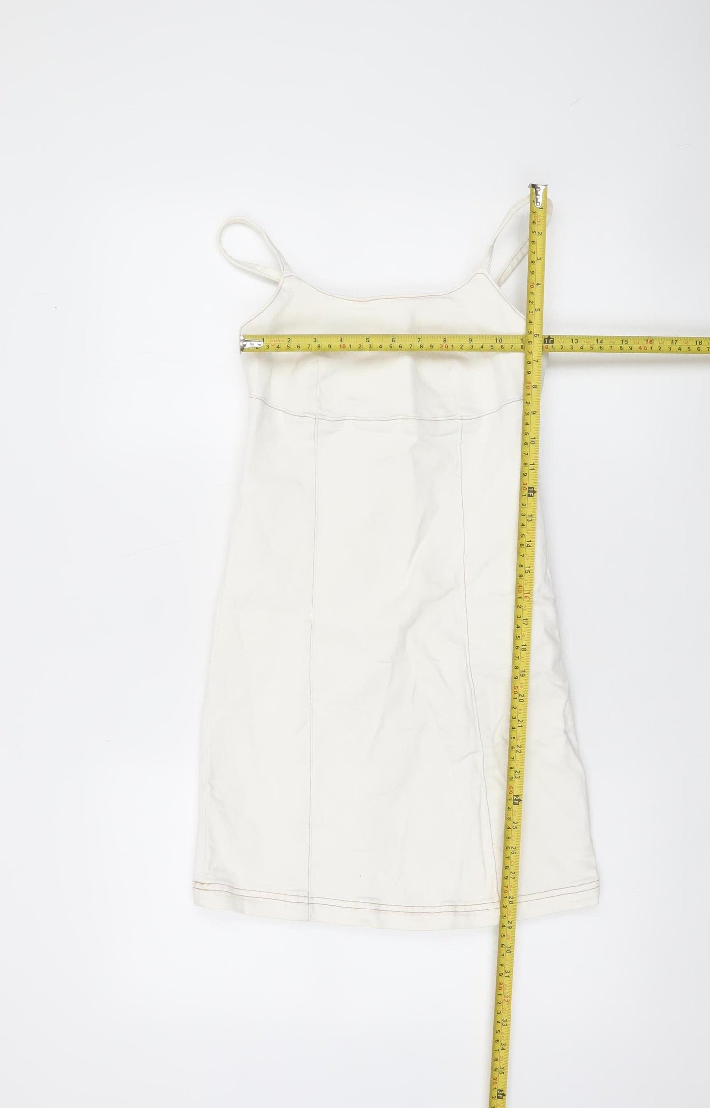Stradivarius Women Ivory XS Slip Dress Cotton Blend Zip Back
