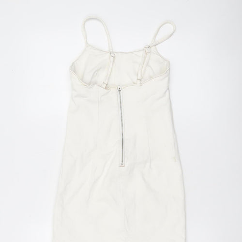 Stradivarius Women Ivory XS Slip Dress Cotton Blend Zip Back
